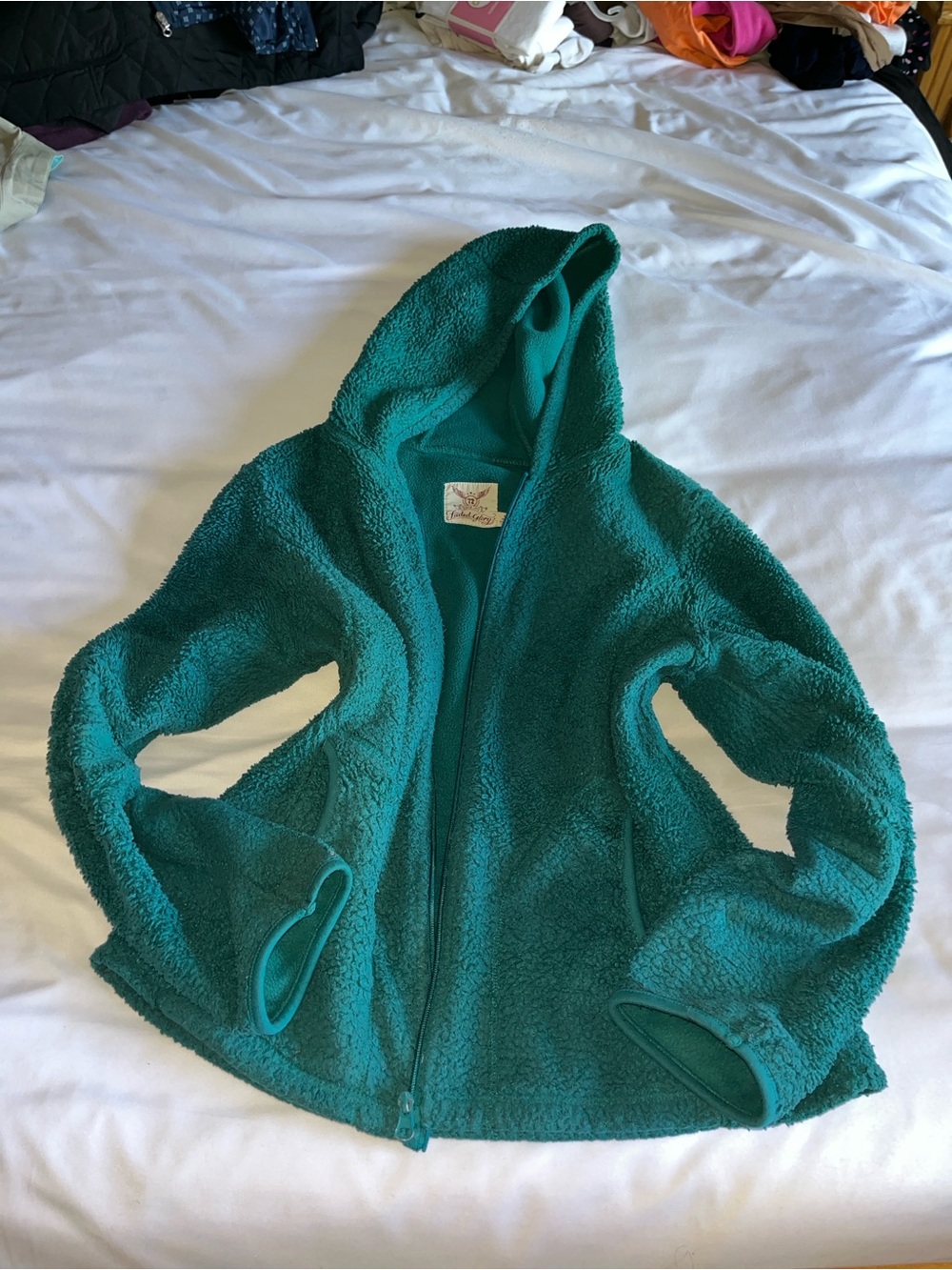 Faded Glory Teal Green Sherpa Fleece Full Zip Hoodie Size M 8-10 
